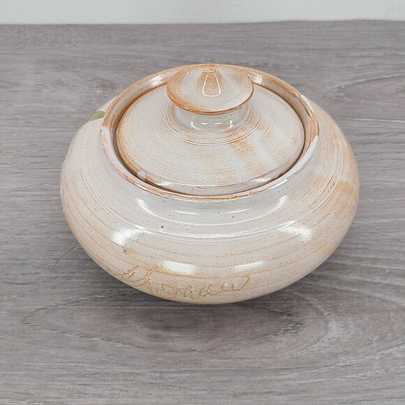 Signed Hobbyist Ceramic Stoneware Round Lidded Pottery Lidded Dish Floral - Picture 3 of 10